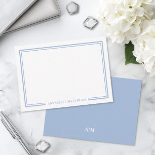Minimalist Light Blue Two Border Monogram Card