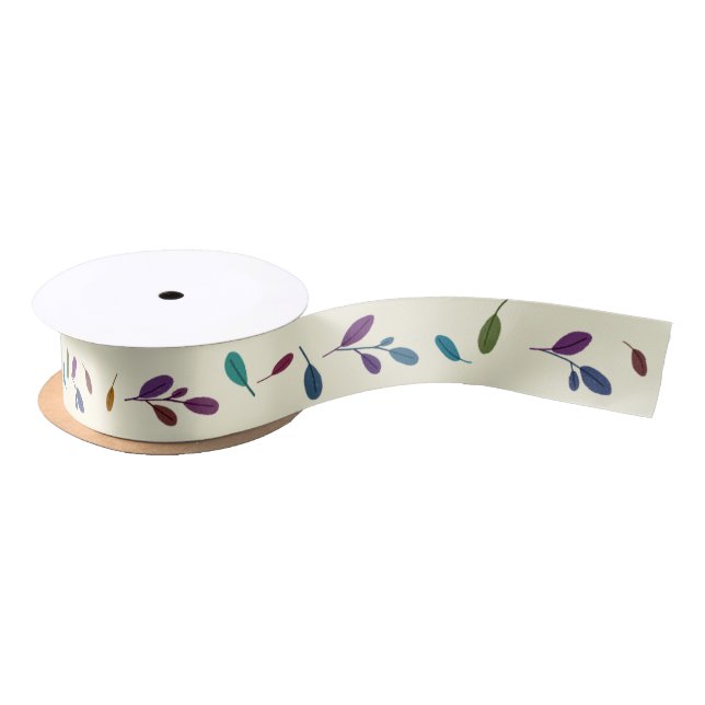 Minimalist Light Botanical Leaf Pattern Beige Satin Ribbon (Spool)