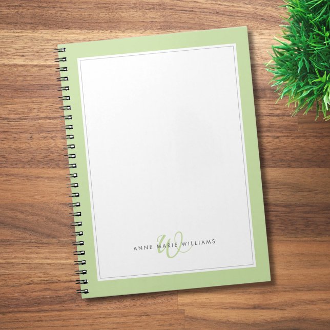 Minimalist Light Green Two Border Monogram  Notebook (Creator Uploaded)