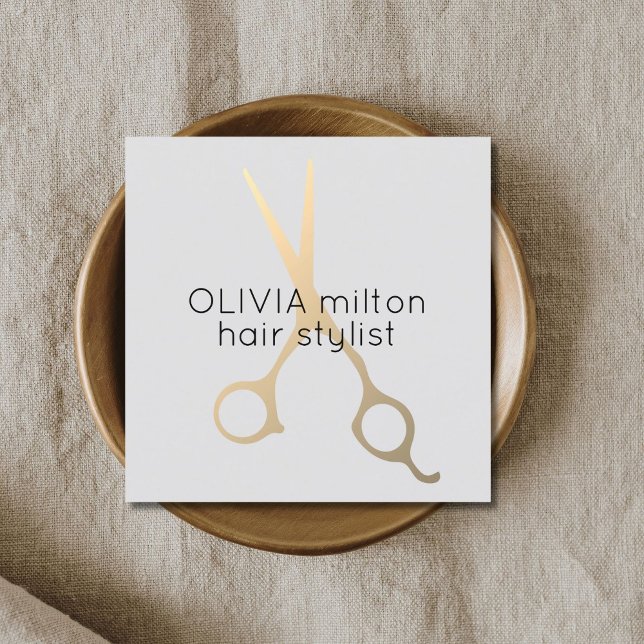 Minimalist Light Grey Faux Gold Scissors Hair Square Business Card (Creator Uploaded)