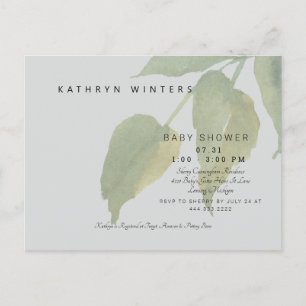 Minimalist Light Grey Foliage Baby Shower Announcement Postcard