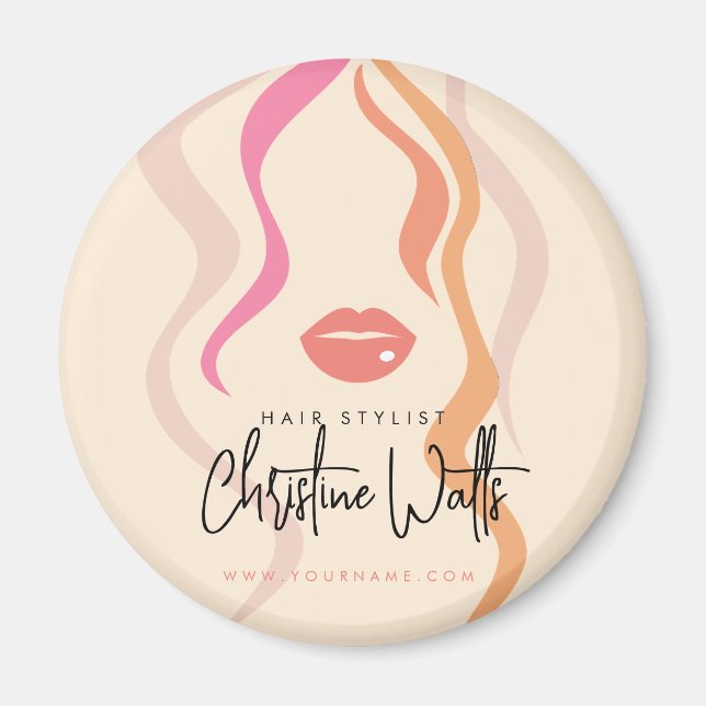 Minimalist Light Peach Hair Stylist Wavy Hair Cute Magnet (Front)