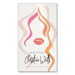 Minimalist Light Peach Hair Stylist Wavy Hair Cute Magnetic Business Card