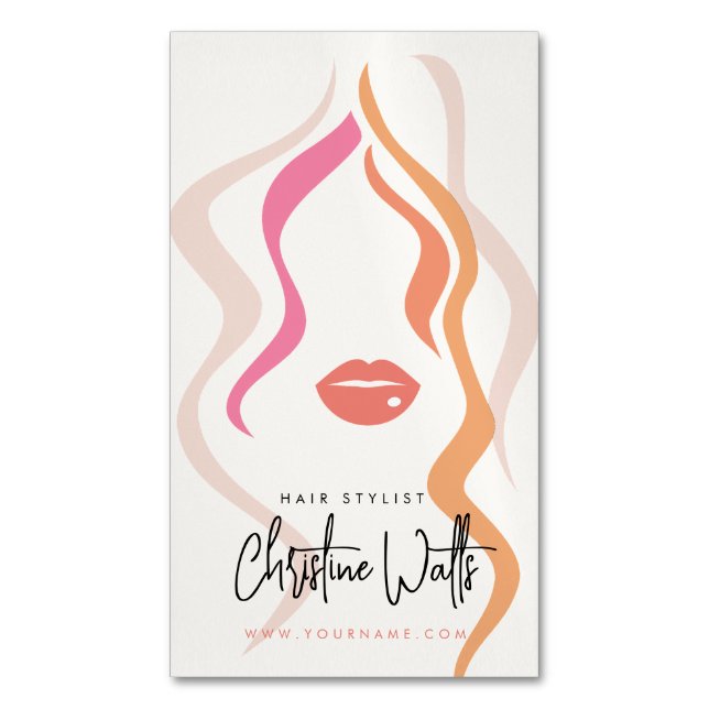 Minimalist Light Peach Hair Stylist Wavy Hair Cute Magnetic Business Card (Front Vertical)