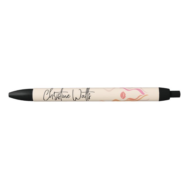Minimalist Light Peach Hairstylist Wavy Hair Cute Black Ink Pen (Front)