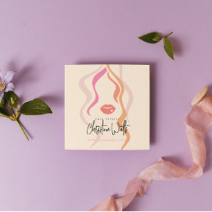 Minimalist Light Peach Hairstylist Wavy Hair QR Square Business Card