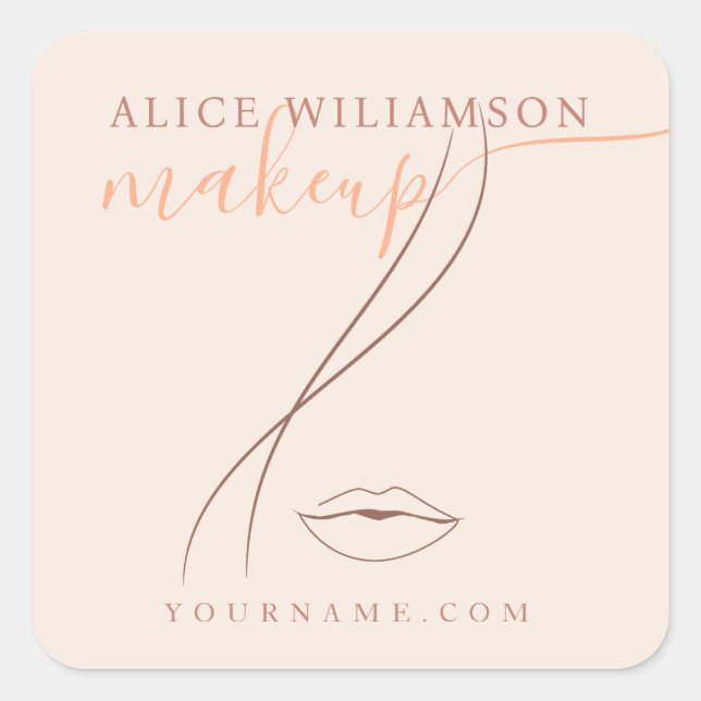 Minimalist Light Peach Makeup Artist Line Art Chic Square Sticker (Front)