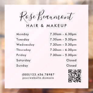 Minimalist Light Pink Business Hours Window Cling 