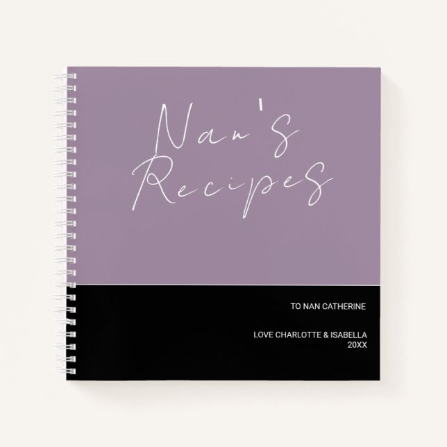 MINIMALIST LIGHT PURPLE BLACK GIFT RECIPE COOKBOOK NOTEBOOK (Front)