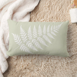 Minimalist Light Sage Green White Fern Silhouette Lumbar Cushion
