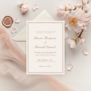 Minimalist Light Taupe Elegant Calligraphy Wedding Invitation