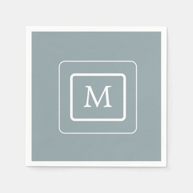 Minimalist Light Teal | Monogram Paper Napkin (Front)