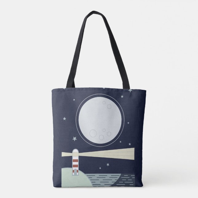 Minimalist lighthouse with moon and stars tote bag (Back)