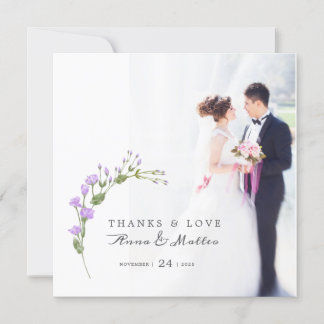 Minimalist lilac floral Wedding Thank You Card