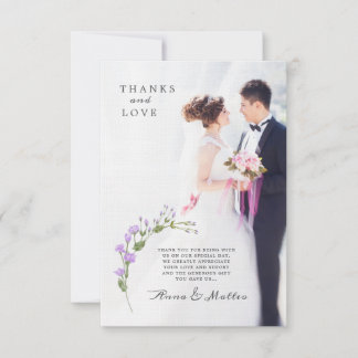 Minimalist lilac floral Wedding Thank You Card