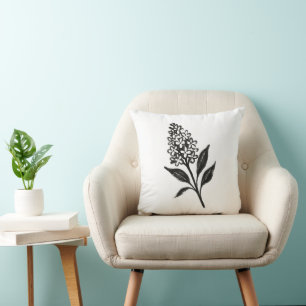 Minimalist Lilac – Ink Bloom Botanical Design on Cushion