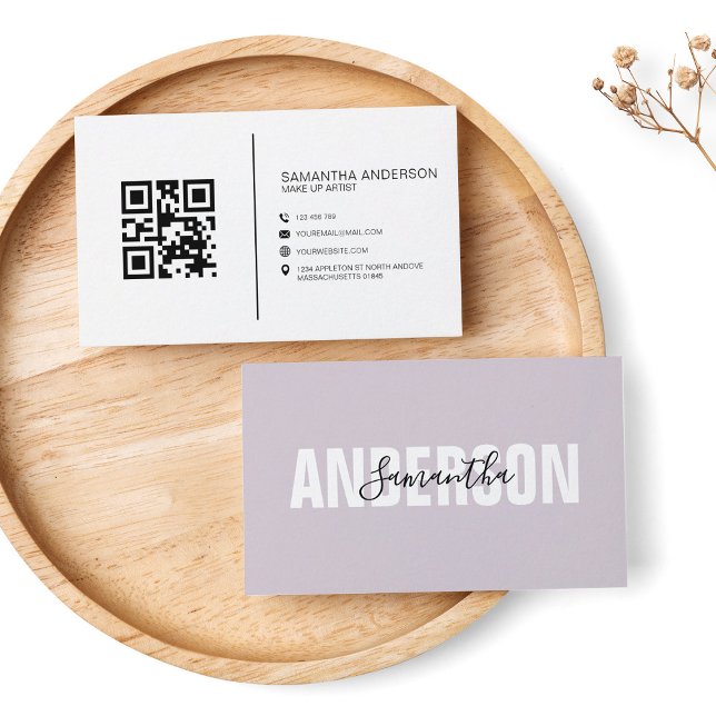  Minimalist Lilac Lavender QR Code Modern Business Card (Creator Uploaded)