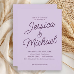 Minimalist Lilac Plum Purple Script Wedding  Invitation