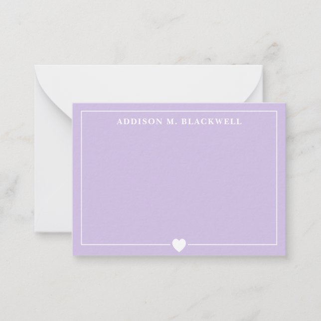 Minimalist Lilac Purple Heart Personalised Card (Front)