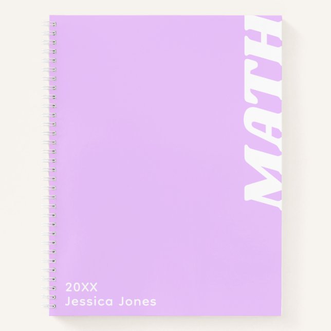 Minimalist Lilac Vertical Text School Subject Notebook (Front)