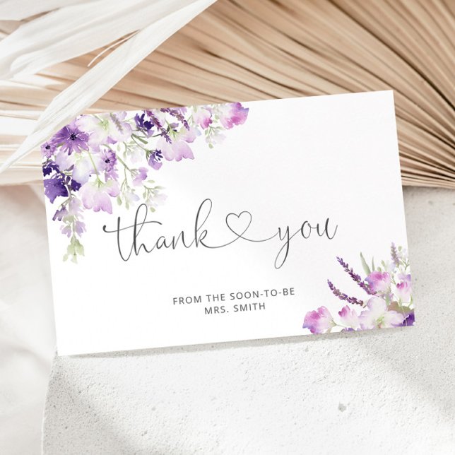 Minimalist lilac wildflowers bridal thank you card (Creator Uploaded)