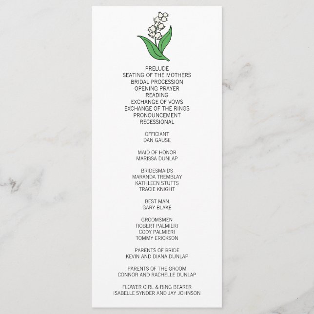 Minimalist Lily of the Valley Wedding Program (Front)
