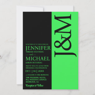 Minimalist Lime Green QR Code on Back Wedding Invitation