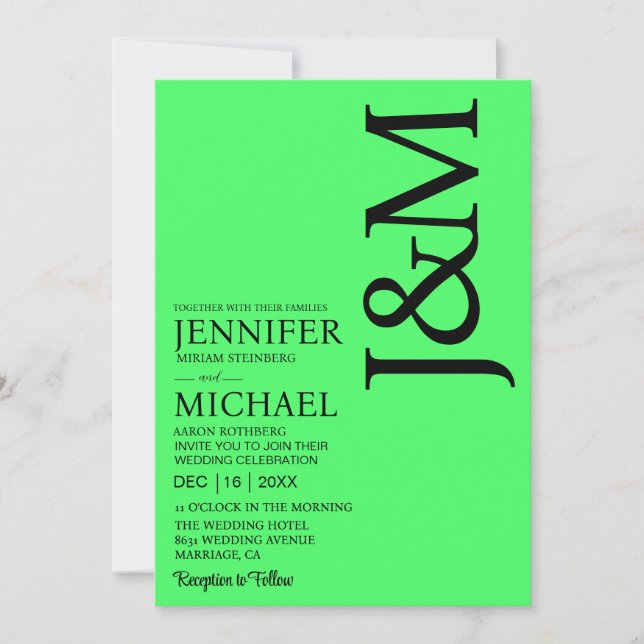 Minimalist Lime Green Summer Wedding Invitation (Front)