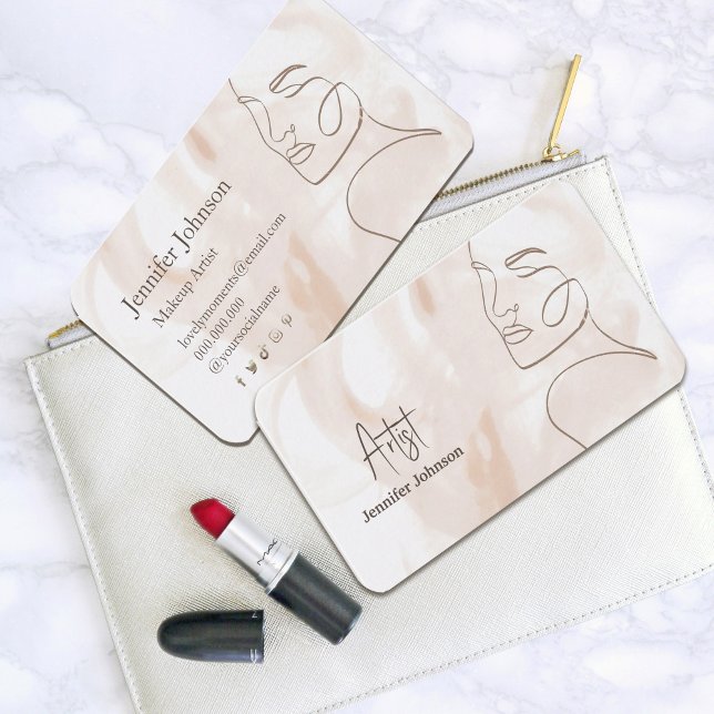  Minimalist Line Art Aesthetician Business Card (Minimalist Line Art Esthetician Business Card #zazzlemade #abstractface #makeupbusinesscard)