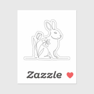 Minimalist Line Art Bunny And Floral Easter