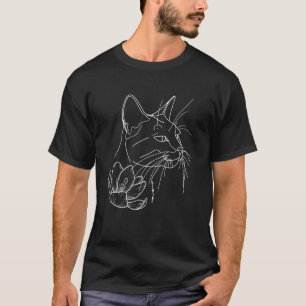 Minimalist Line Art Cat with Flower Elegant LGBTQ T-Shirt
