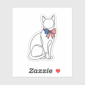 Minimalist Line Art Cat with Patriotic Bow