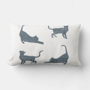 Minimalist Line Art Cats Textured Silhouette Lumbar Cushion