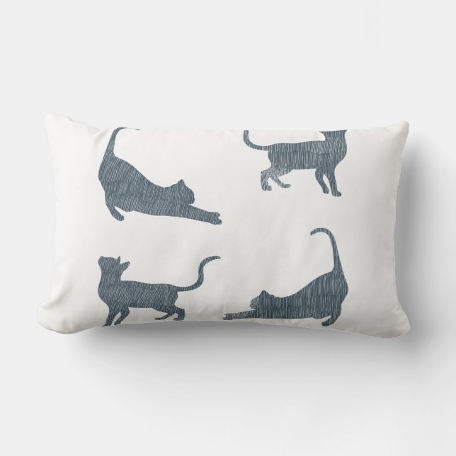 Minimalist Line Art Cats Textured Silhouette Lumbar Cushion (Front)