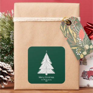 Minimalist Line-Art Christmas Tree with Geometric  Square Sticker
