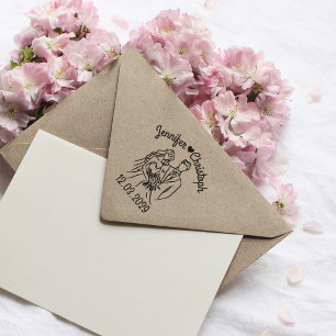 Minimalist Line Art Couple Custom Wedding Stamp