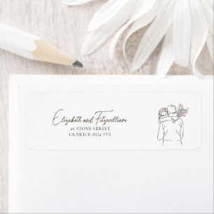 Minimalist Line Art Couple Hugging with Bouquet Return Address Label