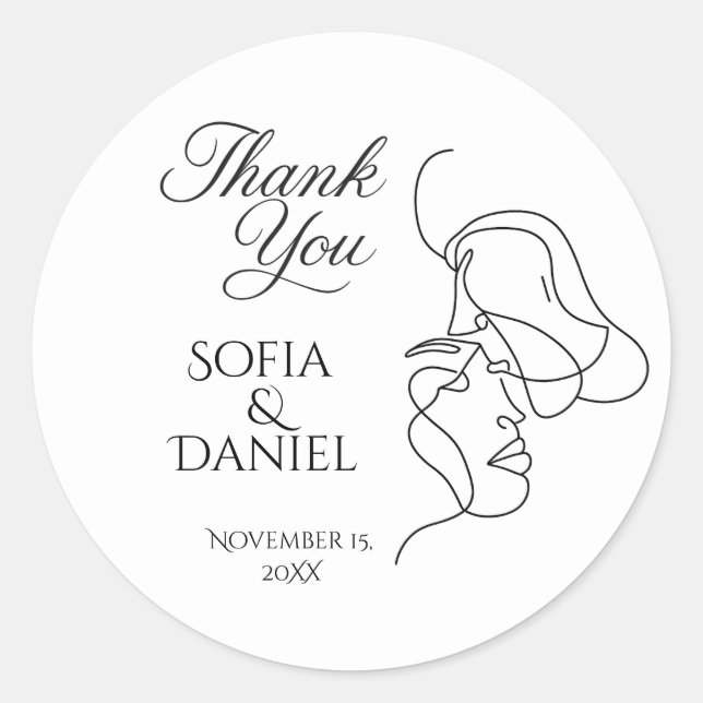 Minimalist Line Art Couple illustration  Wedding  Classic Round Sticker (Front)