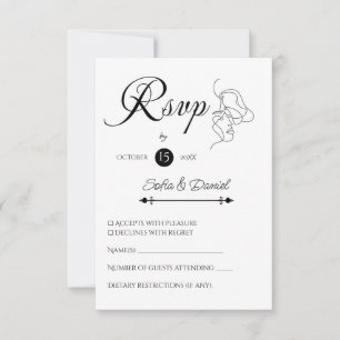 Minimalist Line Art Couple illustration Wedding RSVP Card