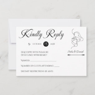 Minimalist Line Art Couple illustration  Wedding  RSVP Card