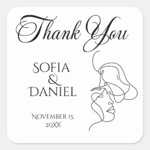 Minimalist Line Art Couple illustration  Wedding  Square Sticker