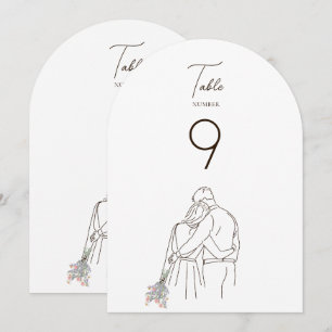 Minimalist Line Art Couple Walking Table Number