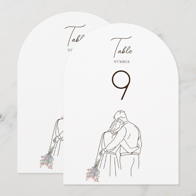 Minimalist Line Art Couple Walking Table Number (Front/Back)