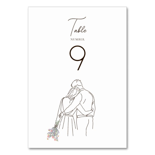 Minimalist Line Art Couple Walking Together  Table Number (Front)