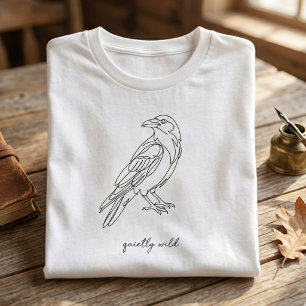 Minimalist Line Art Crow Quietly Wild T-Shirt