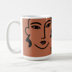 Minimalist Line Art Faces and Vases Terracotta Coffee Mug