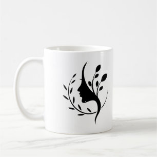 Minimalist Line Art Female Profile Botanical Coffee Mug