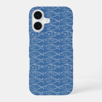 Minimalist Line Art Fish Ocean Blue