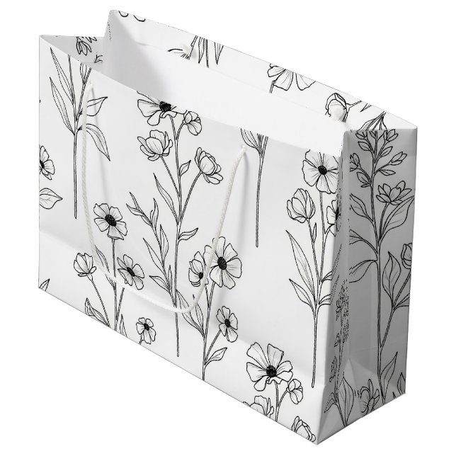 Minimalist Line Art Floral Seamless Pattern (2) Large Gift Bag (Front Angled)