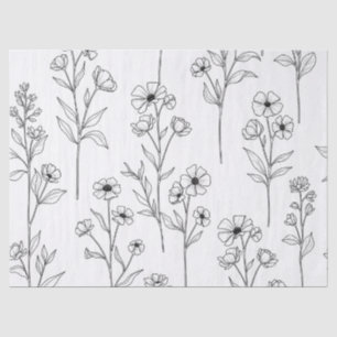 Minimalist Line Art Floral Seamless Pattern (2) Tissue Paper